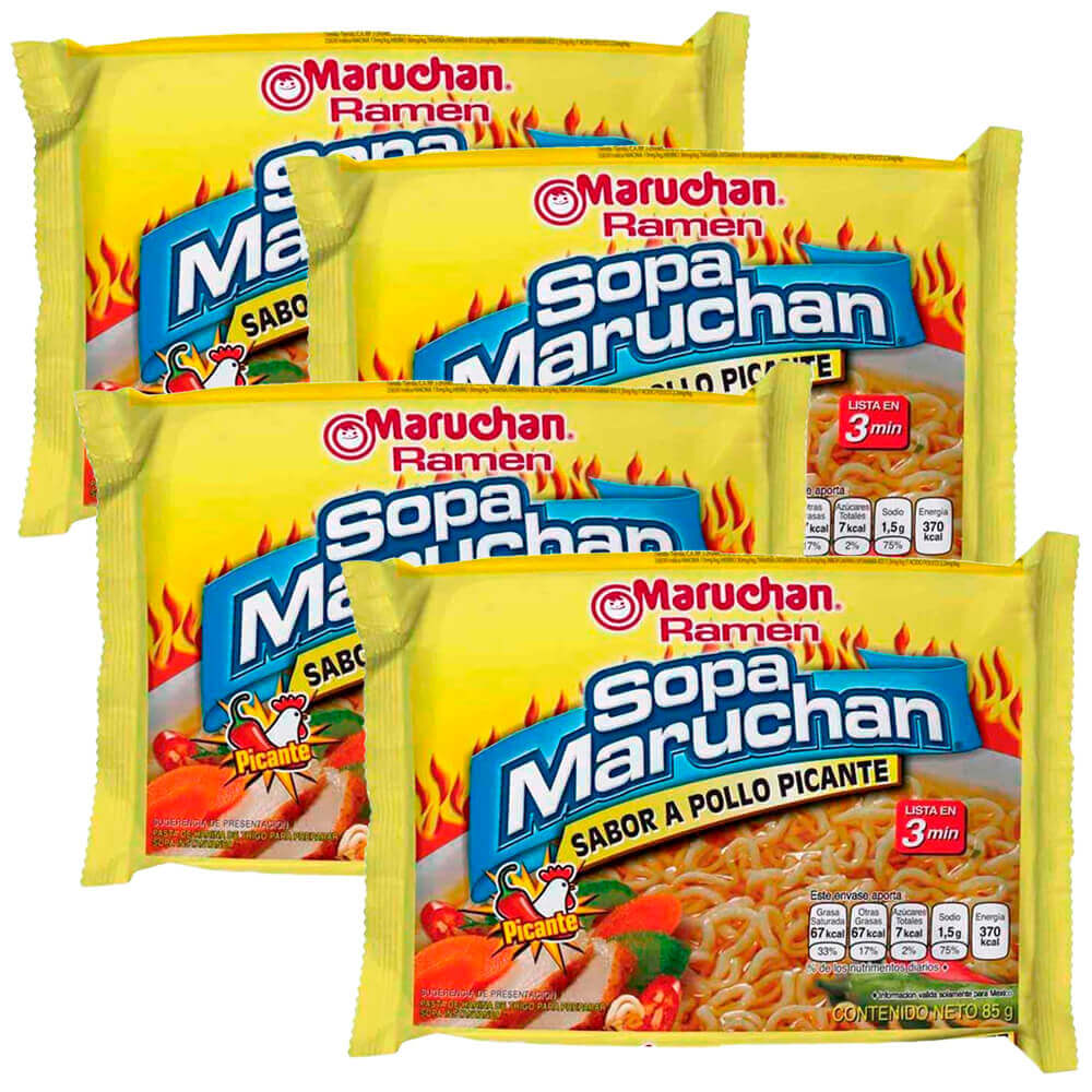 Pack Sopa Instantánea Maruchan Ramen Pollo Picante 85g Bolsa 4un