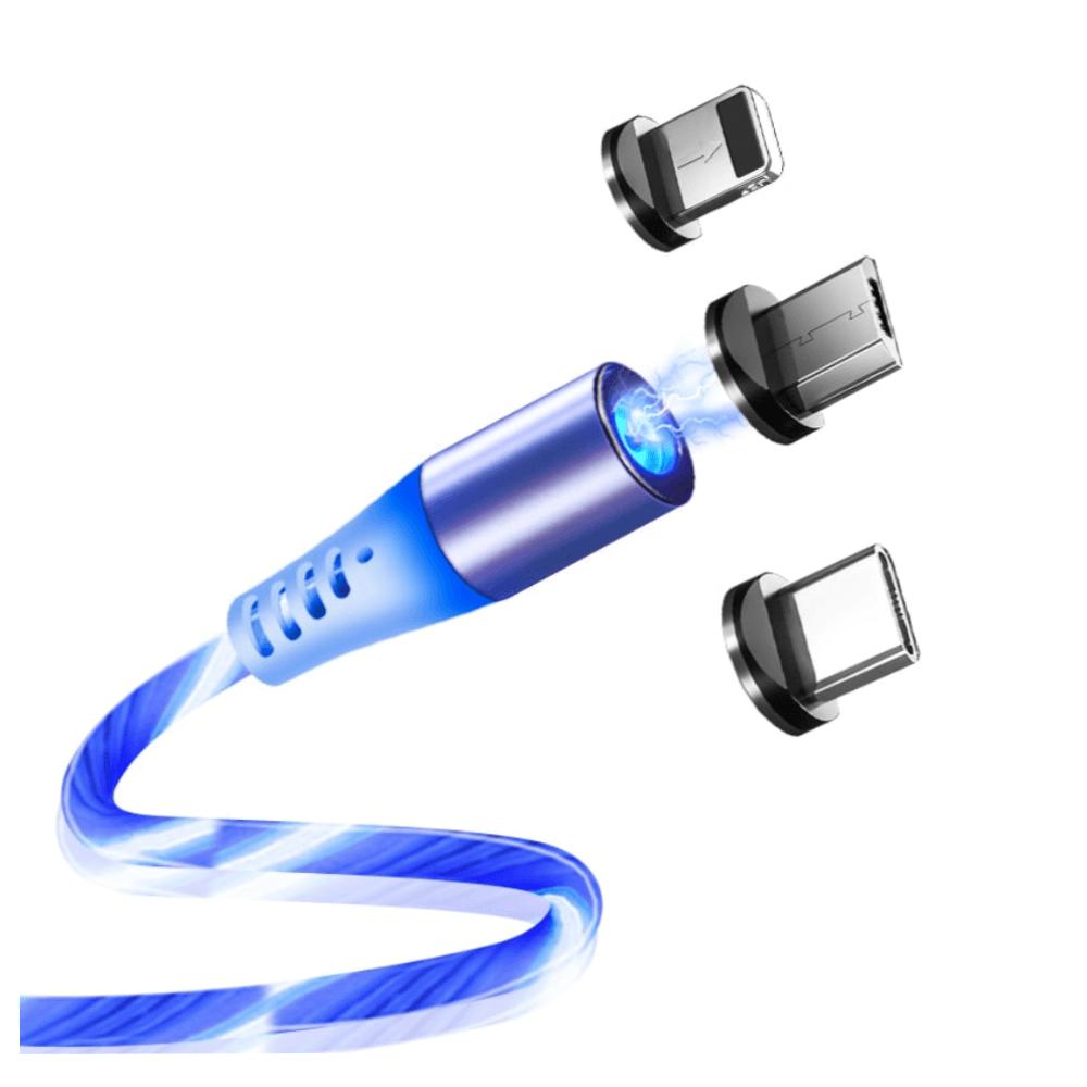 Cable Cargador Led Magnético 2A Greenport MicroUsb Tipo C Ios Azul 1M