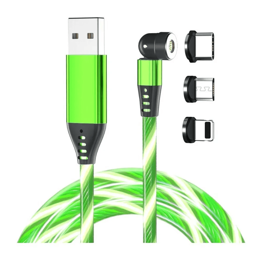 Cable Cargador Led Magnético 3A Greenport 540 MicroUsb Tipo C Ios Verde 1M