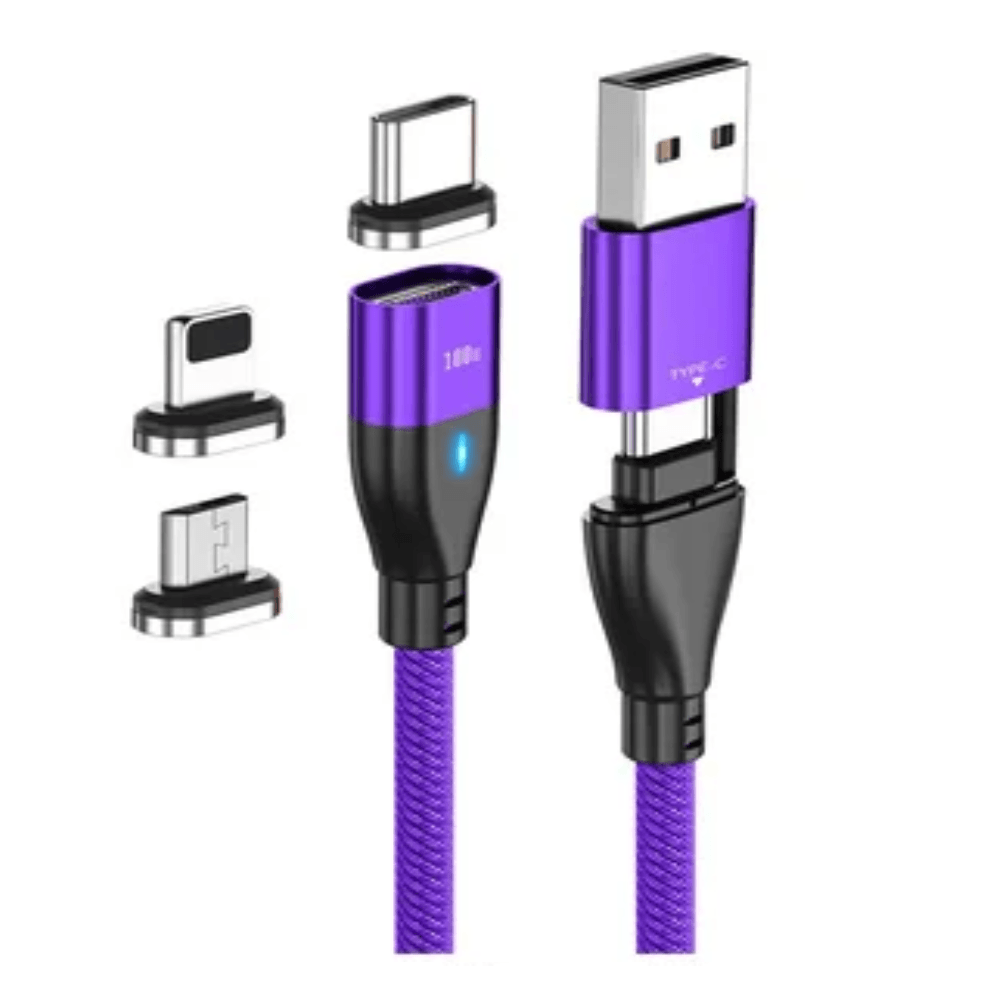 Cable Cargador Magnético 100W Greenport 6 en 1 MicroUsb Tipo C Ios Morado 1M