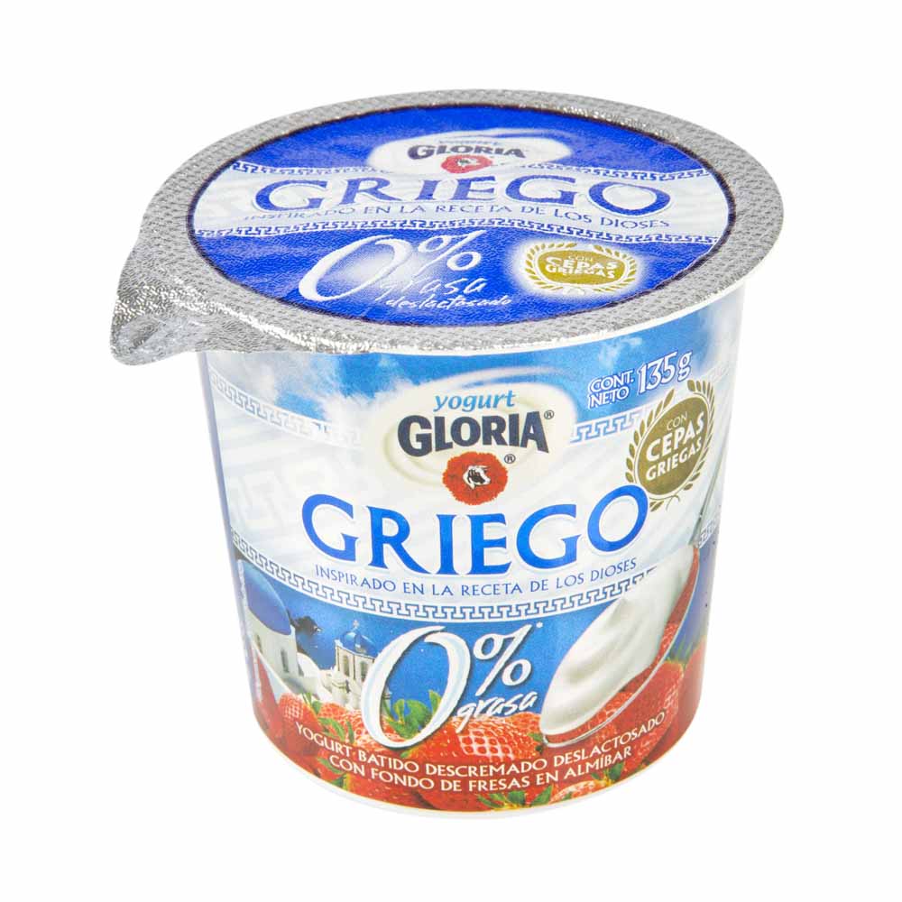Yogurt Griego GLORIA con Fresas en Almíbar Vaso 135g Supermercado