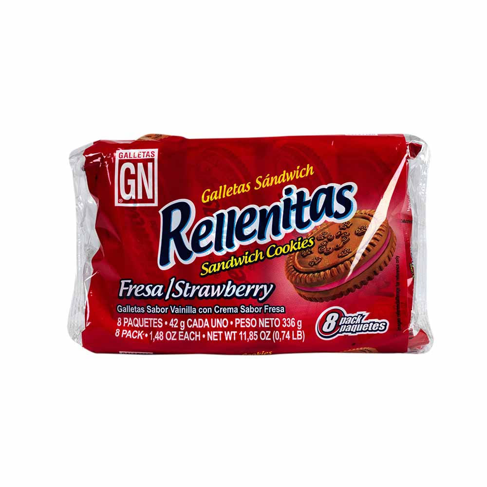 Galletas Sandwich de Vainilla GN Rellenitas con Crema Sabor a Fresa Paquete 8un