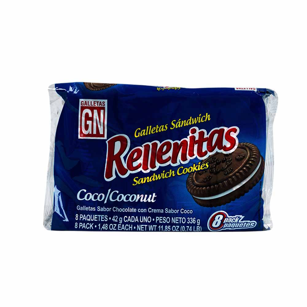 Galletas Sandwich de Chocolate GN Rellenitas con Crema Sabor a Coco Paquete 8un