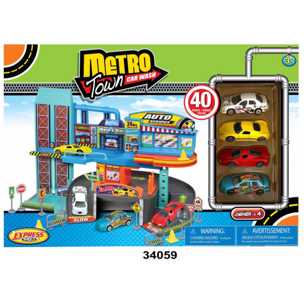 Set De Juego Express Wheels Lavado De Auto Metro Town Con 40 Piezas