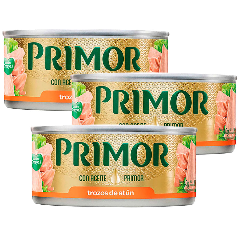 Pack Trozos de Atún PRIMOR en Aceite Vegetal 140g Lata 3un