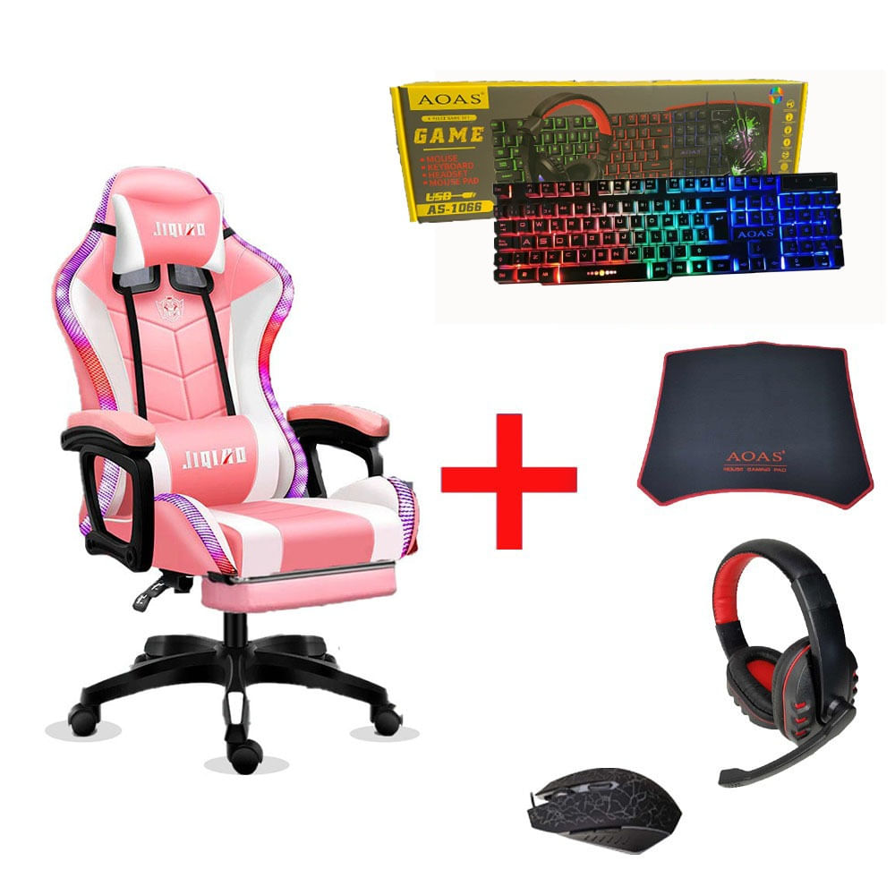 Silla Gamer con Luces RGB Jiqiao Ergonómica/ Giratoria con Reposapiés