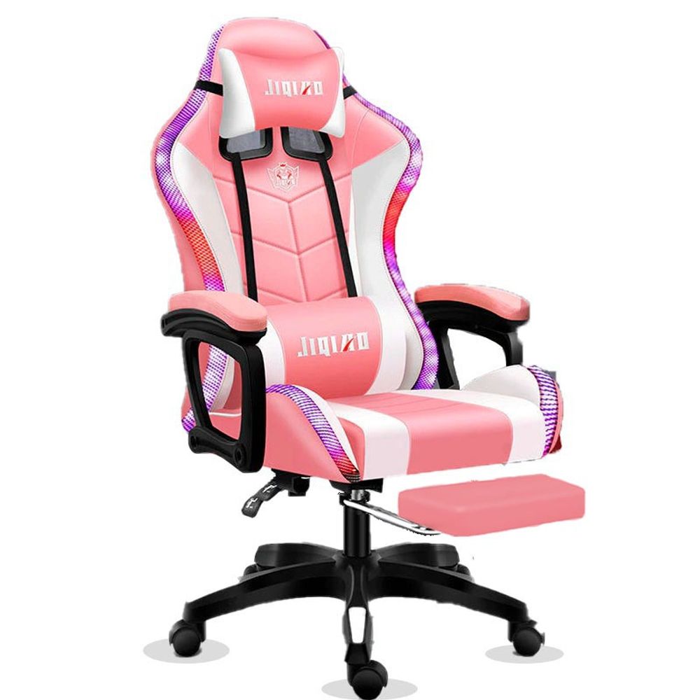 Silla Gamer con Luces RGB Jiqiao Ergonómica/ Giratoria con Reposapiés