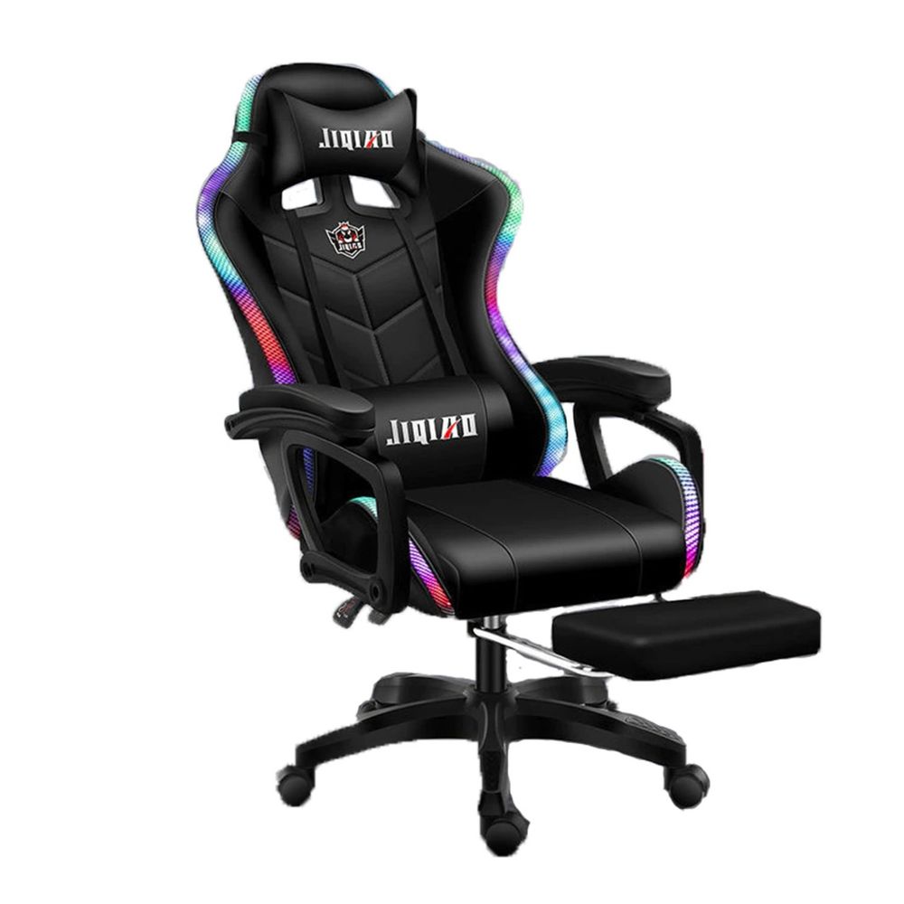 Silla Gamer con Luces RGB Jiqiao Ergonómica/ Giratoria con Reposapiés
