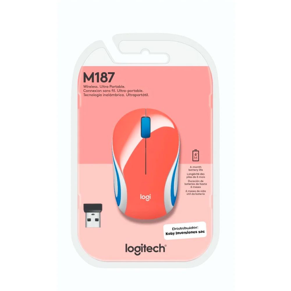 Mouse Logitech M187 Wireless Mini Radio hasta 10 metros Colo Coral