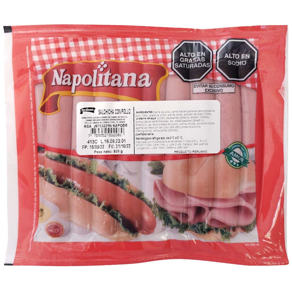 Salchicha con Pollo NAPOLITANA Paquete 920g
