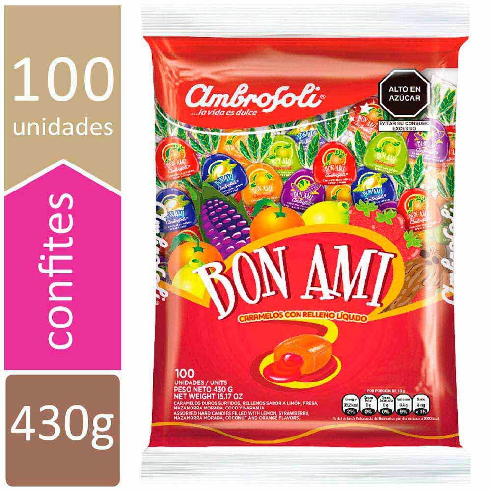 Caramelos con Relleno Líquido AMBROSOLI Bon Ami Bolsa 100un