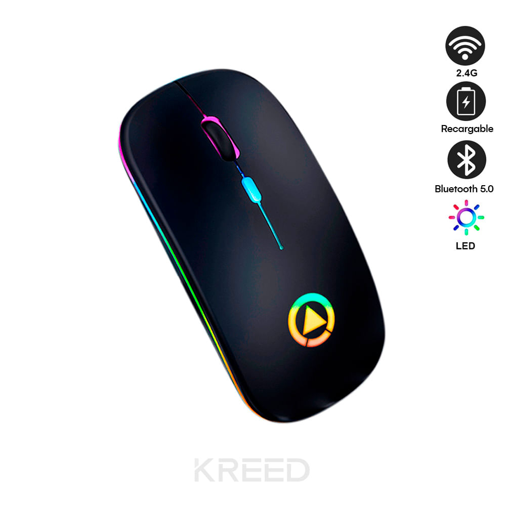 Mouse RGB Inalambrico Recargable Bluetooth dual - Negro