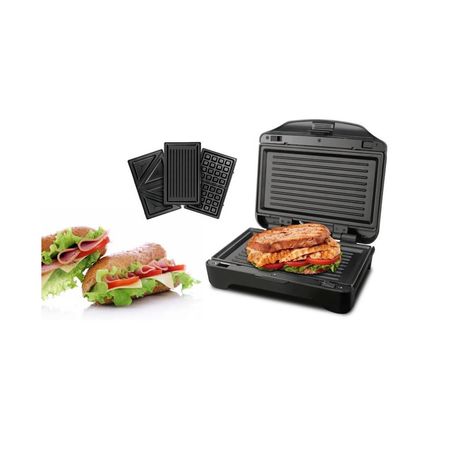 Sandwichera  Taurus Miami Premium, Placas intercambiables: sandwich, grill  y gofre, 900W, Negro/Inox