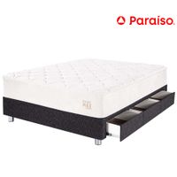 Cama Box Tarima 3 Cajones PARAISO Pocket Max Charcoal 1.5 Plazas + 1 Almohada + Protector