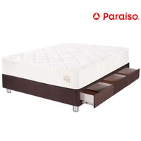 Cama Box Tarima 3 Cajones PARAISO Pocket Max Chocolate 1.5 Plazas + 1 Almohada + Protector