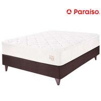 Cama Box Tarima Europea PARAISO Pocket Max Chocolate 2 Plazas + 2 Almohadas + Protector