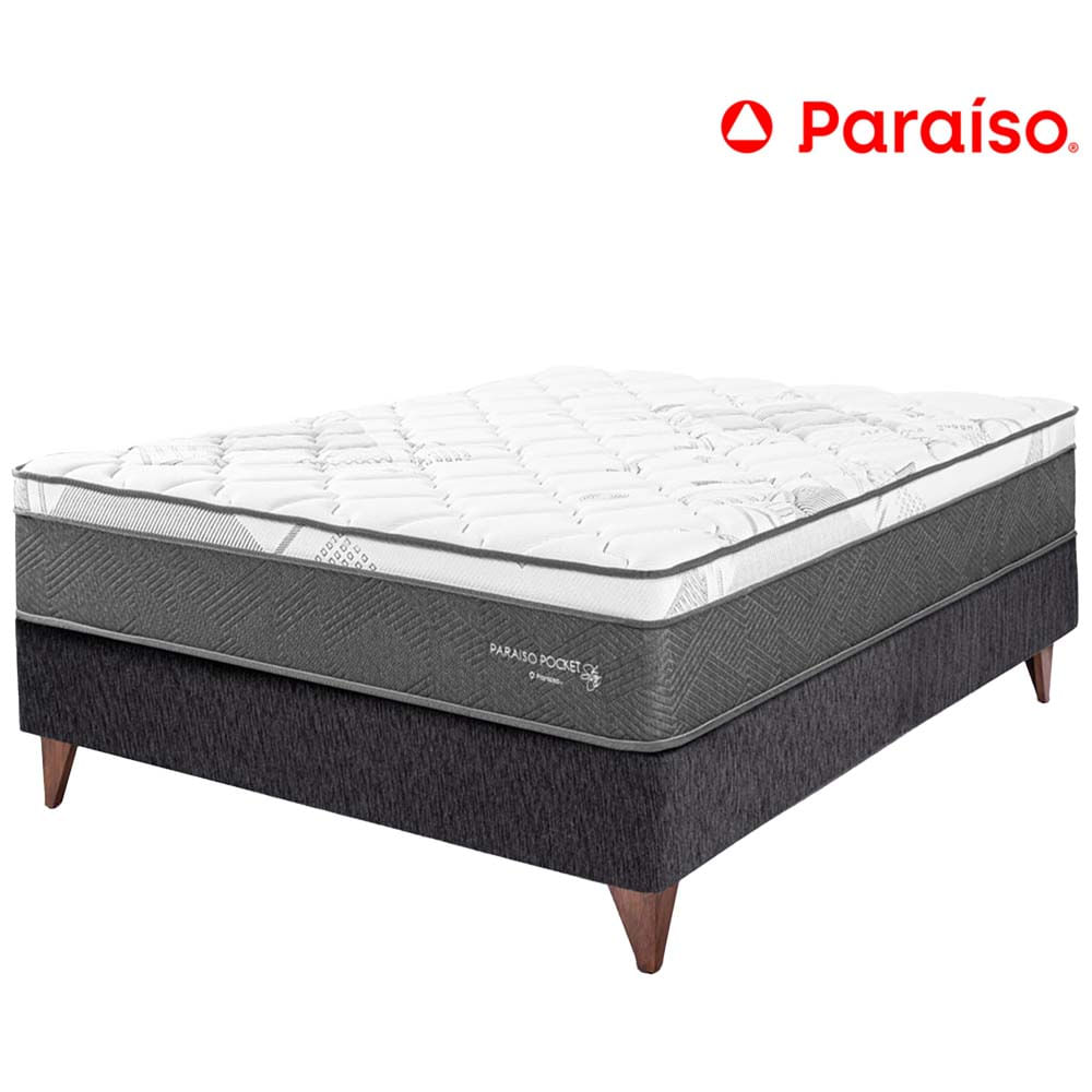 Cama Box Tarima Europea PARAISO Pocket Star Charcoal 1.5 Plazas + 1 Almohada + Protector