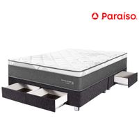 Cama Box Tarima 4 Cajones PARAISO Pocket Star Charcoal Queen + 2 Almohadas + Protector