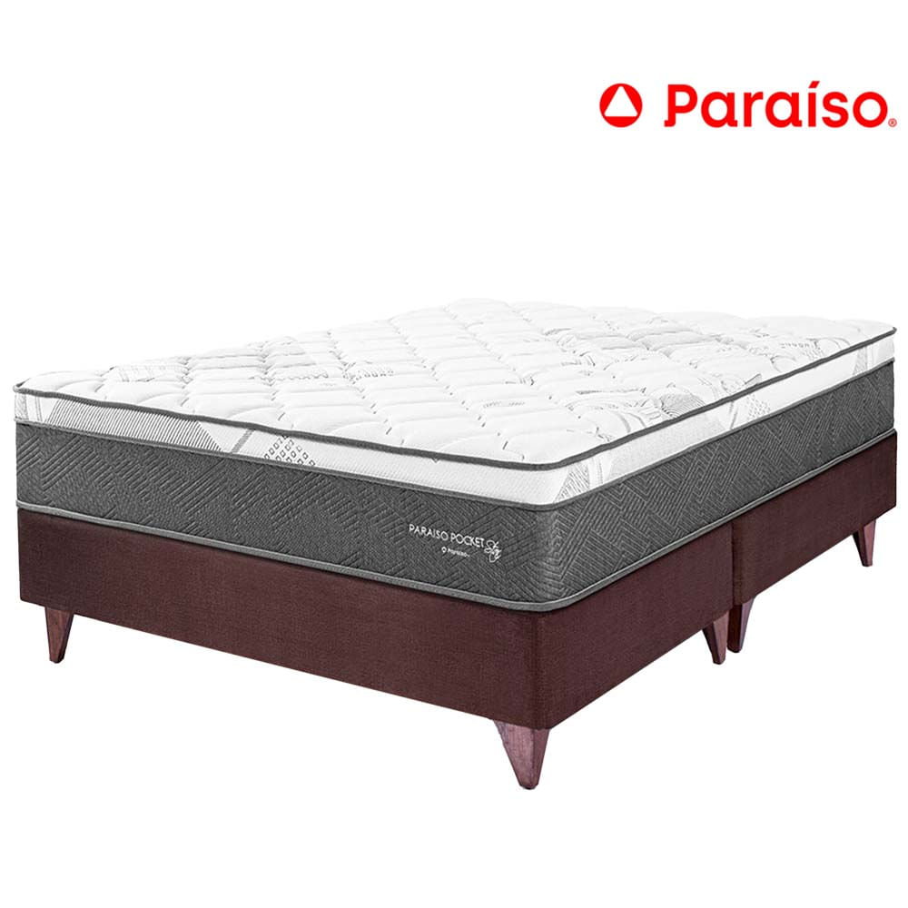 Cama Box Tarima Europea PARAISO Pocket Star Chocolate King + 2 Almohadas + Protector