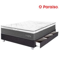 Cama Box Tarima 3 Cajones PARAISO Pocket Star Charcoal 1.5 Plazas + 1 Almohada + Protector