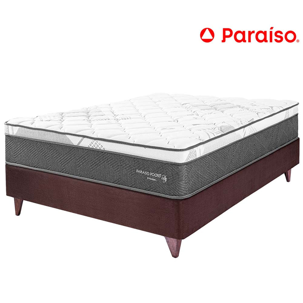 Cama Box Tarima Europea PARAISO Pocket Star Chocolate 2 Plazas + 2 Almohadas + Protector