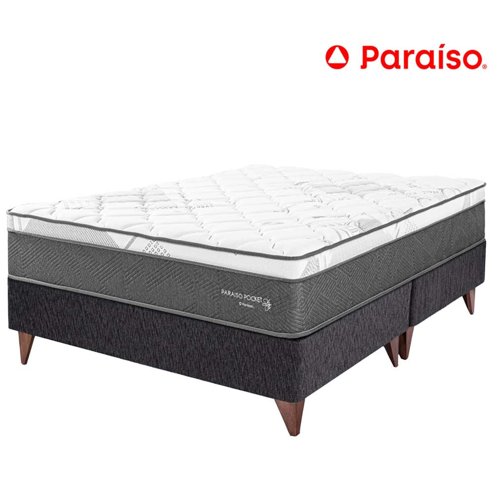 Cama Box Tarima Europea PARAISO Pocket Star Charcoal King + 2 Almohadas + Protector