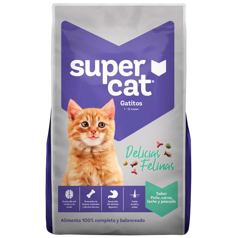 Alimento para Gato SUPERCAT Gatito Pollo, Carne, Atún y Sardina Bolsa 9Kg