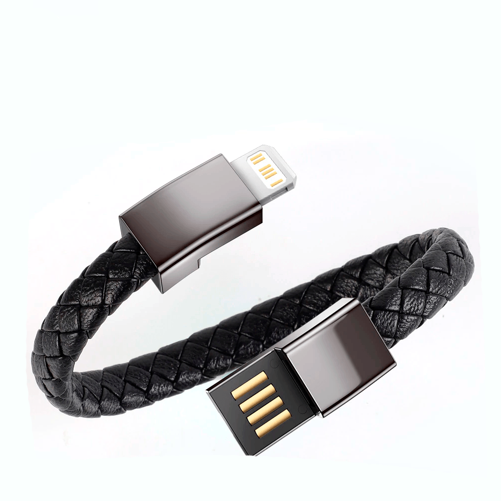 Cable Brazalete De Cuero USB a Lightning - Carga y Datos Color Negro