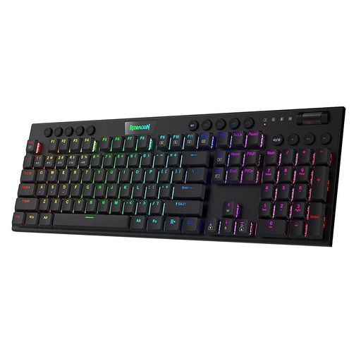 Teclado Gamer Mecánico Redragon Horus TKL RGB / Inalámbrico / Switches Blue  Ultra Low Profile / USB 2.4Ghz / Bluetooth 5.0 / Iluminación RGB / Español  / Negro / K621-RGB SP-BLUE