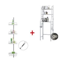 Pack Estante Organizador de Baño 3 Niveles + Esquinero Organizador 4 Niveles Ajustable
