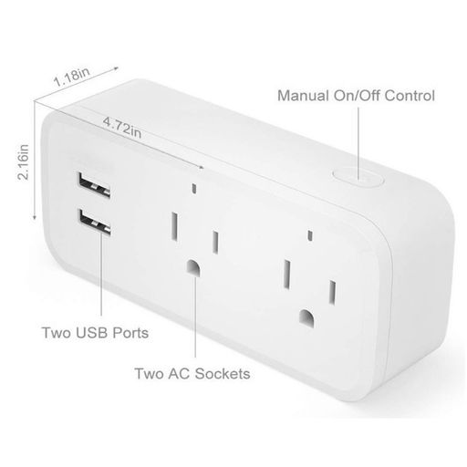 Enchufe Tomacorriente Inteligente Doble + 2 Puertos Usb Wifi 16a Tuya-Bsd08  Google, Alexa +App