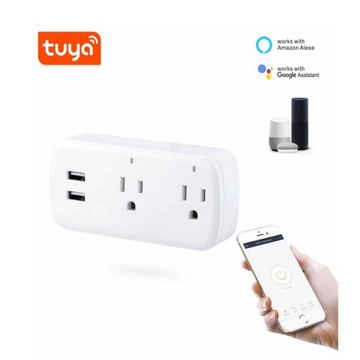 Enchufe Tomacorriente Inteligente Doble + 2 Puertos Usb Wifi 16a Tuya-Bsd08  Google, Alexa +App