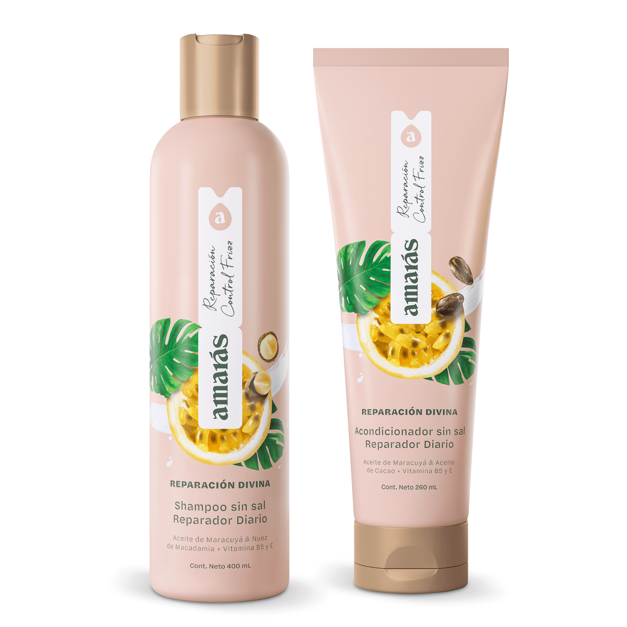 Pack Shampoo AMARÁS Reparación Divina Frasco 400ml + Acondicionador AMARÁS Reparación Divina Frasco 260ml