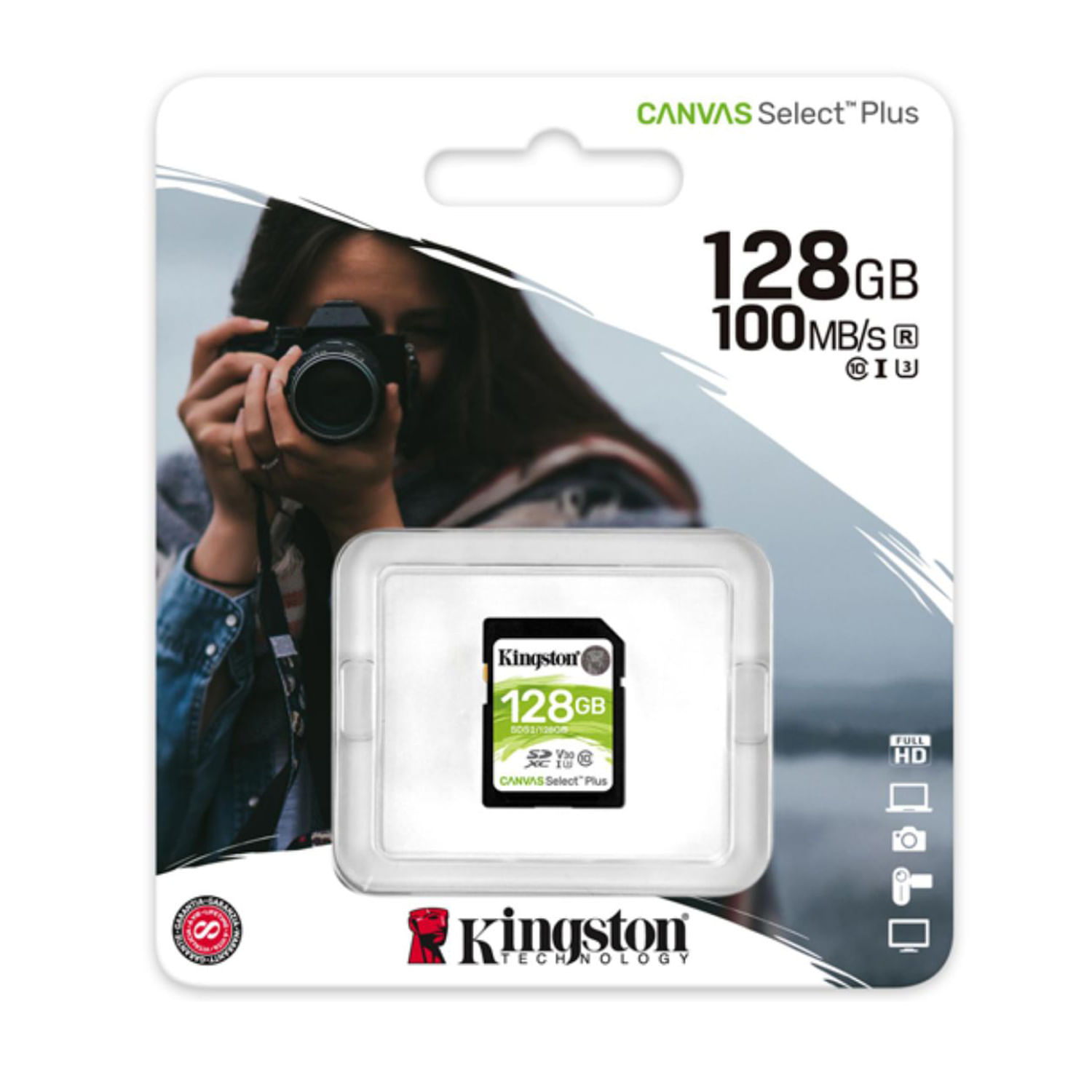 Memoria SD Kingston 128GB Canvas Selet Plus UHS-I 100Mb/s
