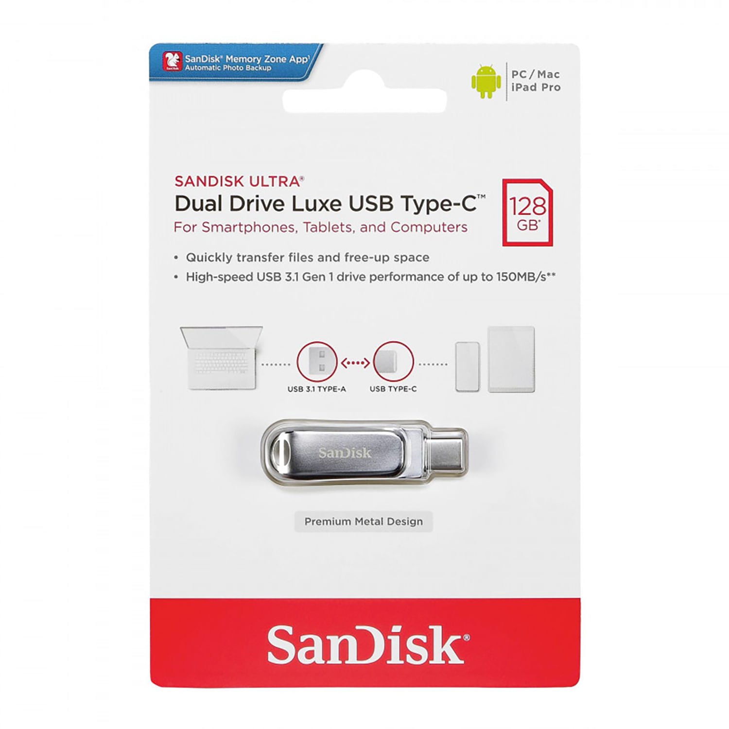 Memoria USB SanDisk Ultra Dual Drive Luxe 128GB USB 3.1 Tipo-C
