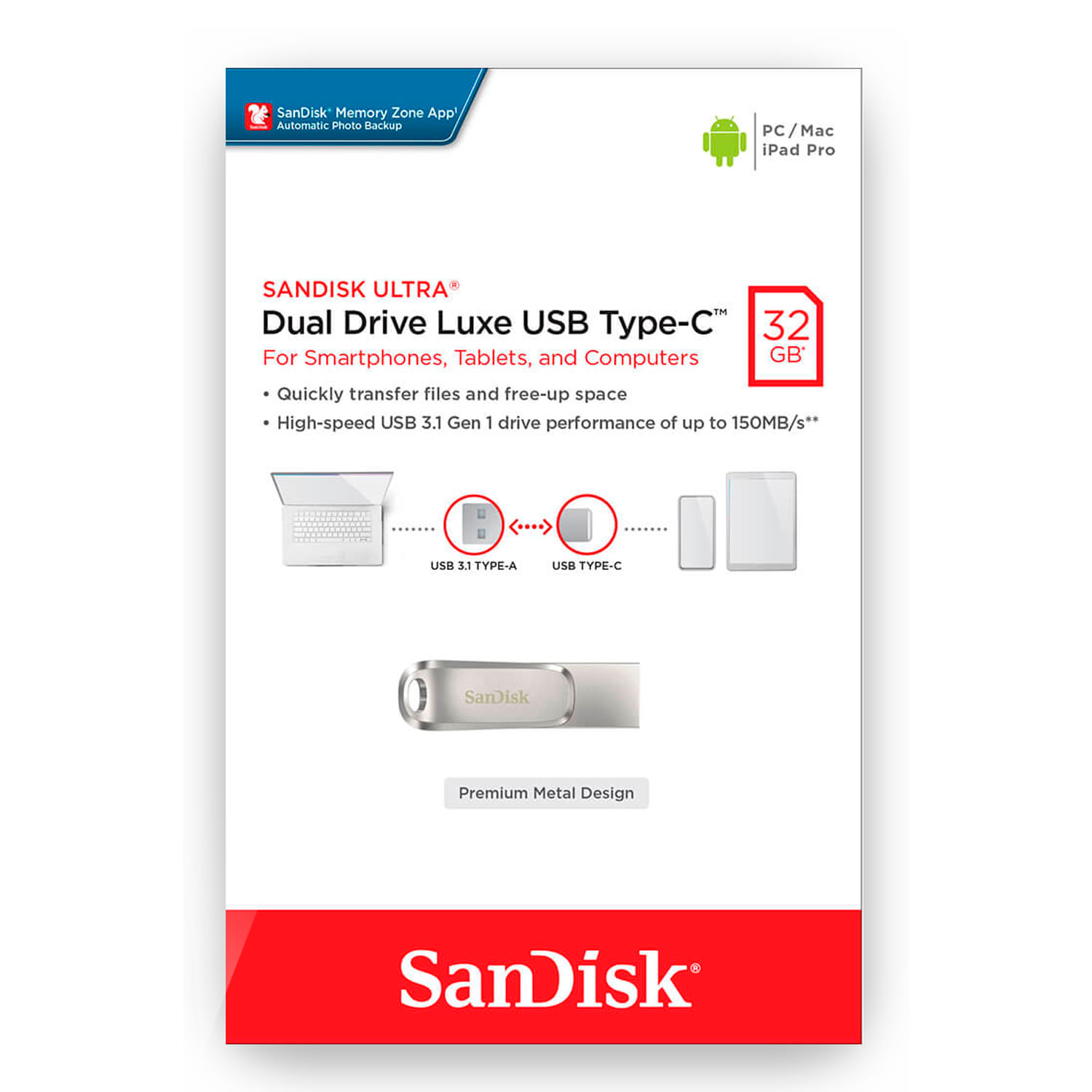 Memoria USB 3.1 SanDisk Ultra Dual Drive Luxe 32GB Tipo C