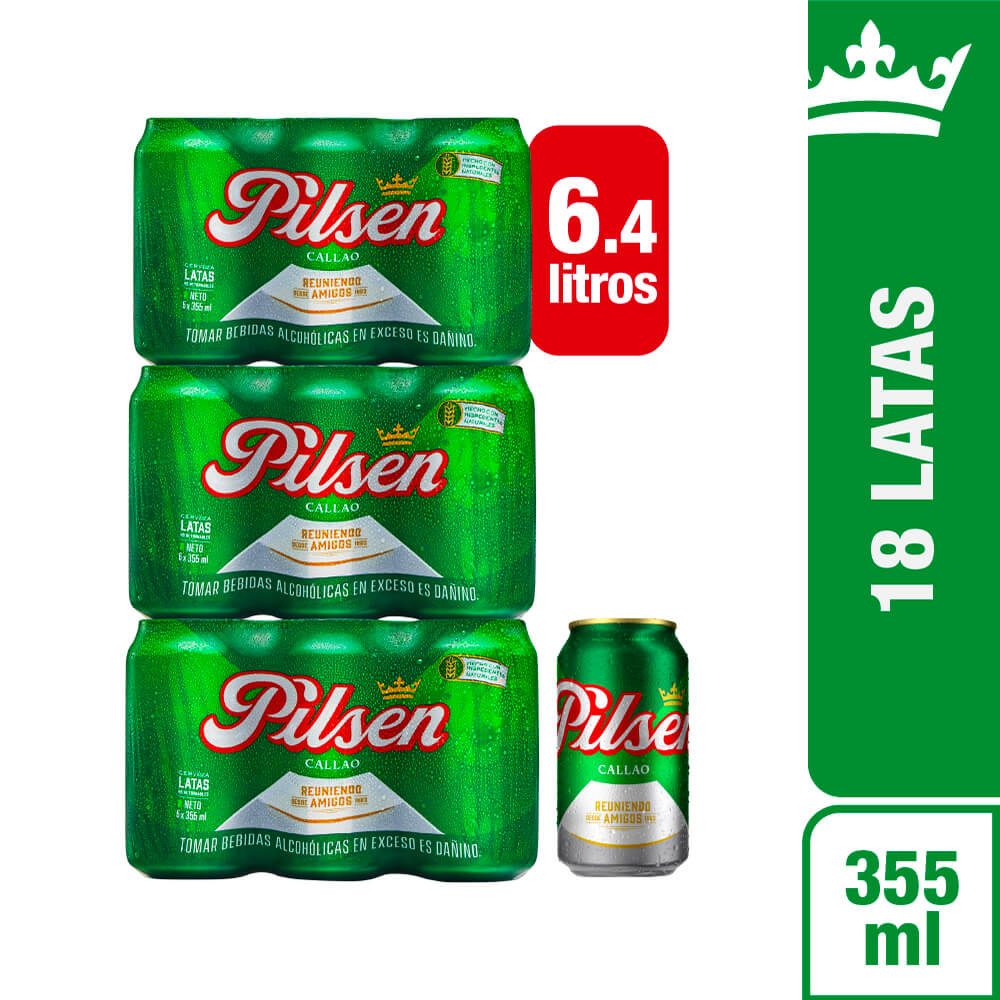 Pack Cerveza PILSEN 6 Pack Lata 355ml x 3un | plazaVea - Supermercado