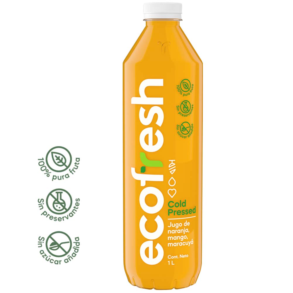Jugo Naranja Mango Maracuya ECOFRESH Botella 1L