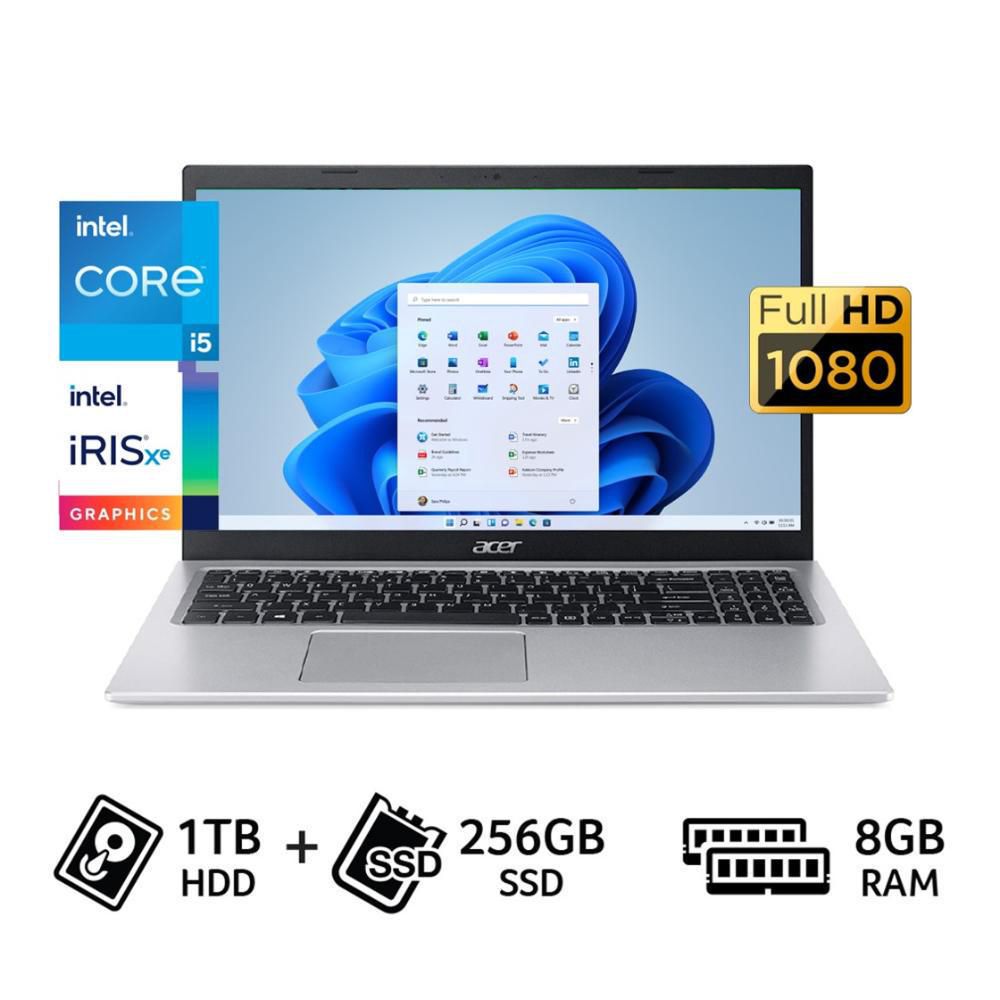 Laptop Acer Aspire 5 15.6" Intel Core i5 1135G7 8GB RAM 1TB HDD + 256GB SSD Silver