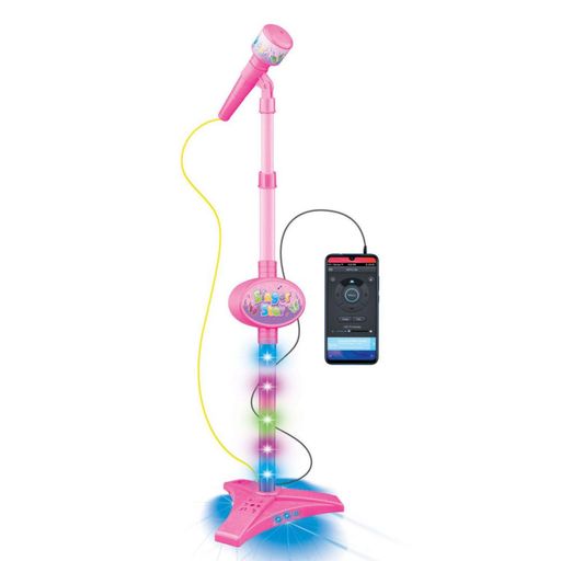 Microfono Infantil Doble Con Pie Karaoke Rosa 100cm Sonidos 