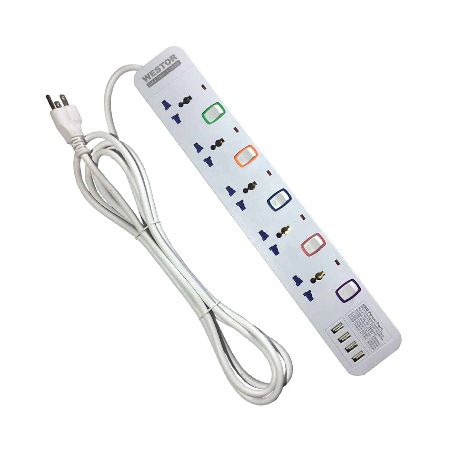 Supresor de Picos Westor Wt-295usb 5 Salidas + 4 Puertos Usb