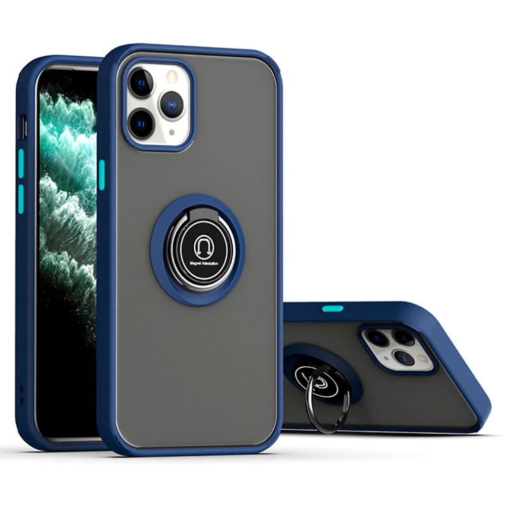 Funda Case para iPhone 11 Pro Max Ahumado Antishock Azul con Anillo