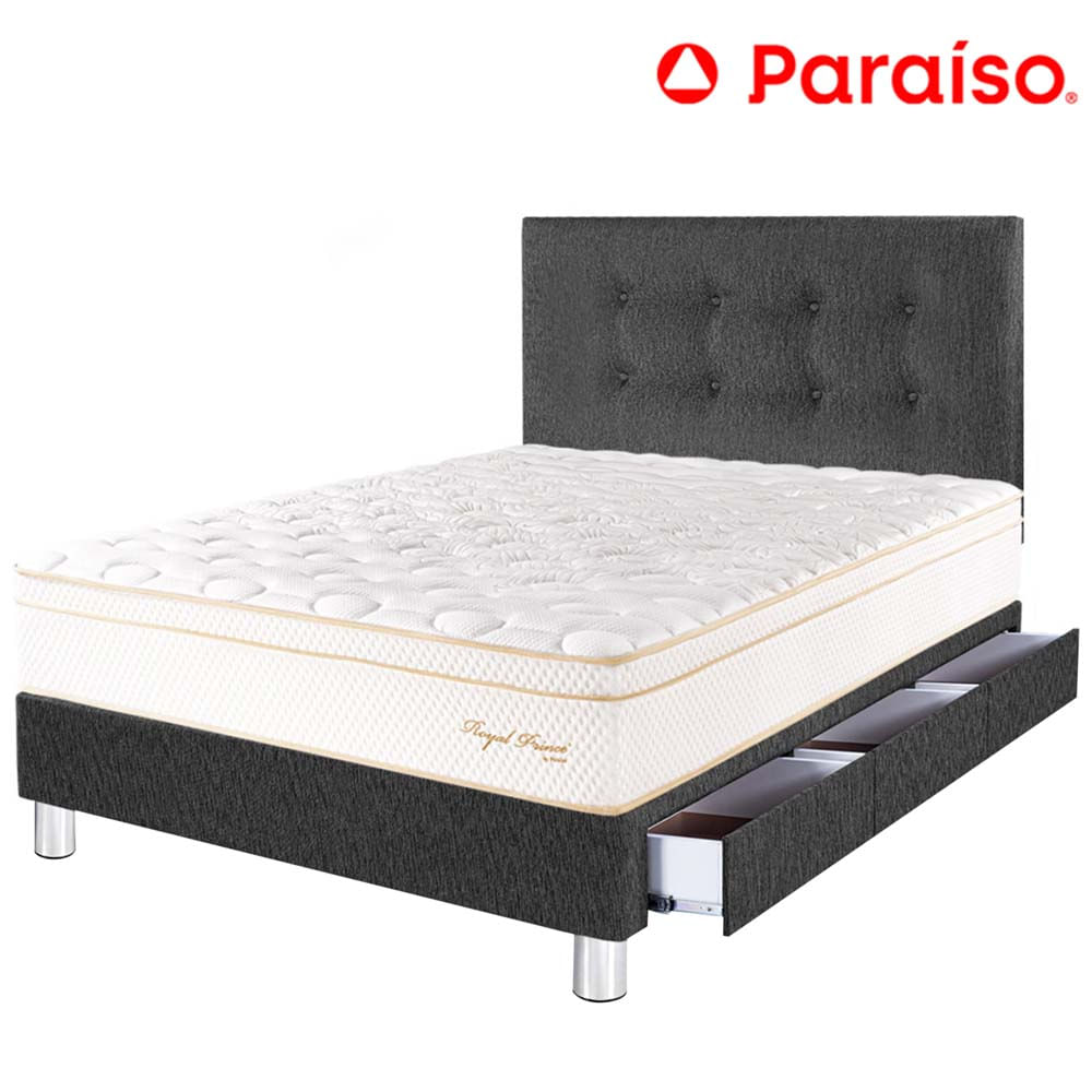 Dormitorio 3 Cajones PARAISO Royal Prince Acero 1.5 Plazas + 1 Almohada Viscoelástica