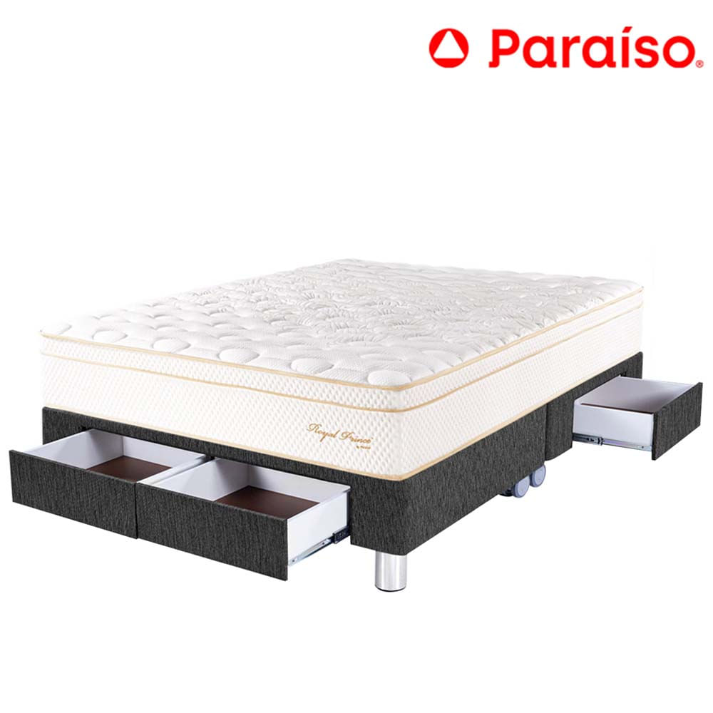 Cama Box Tarima 4 Cajones PARAISO Royal Prince Acero King + 2 Almohadas Viscoelásticas