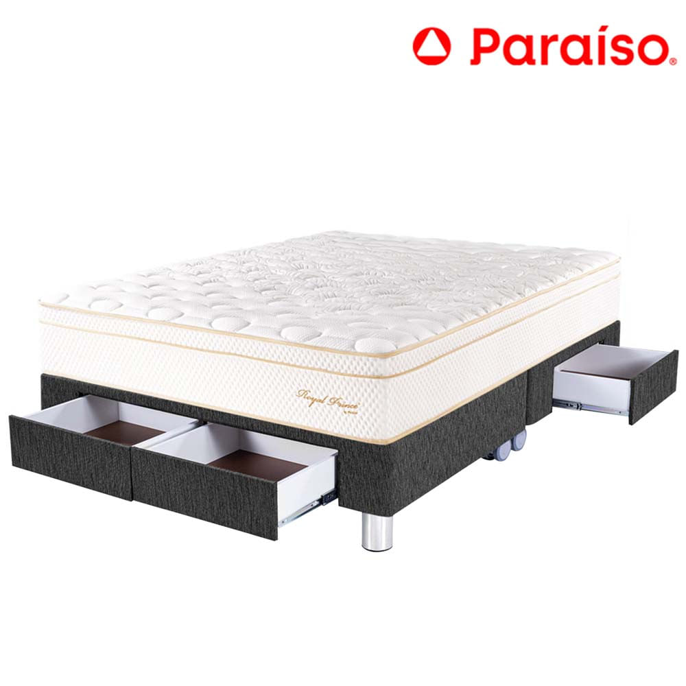 Cama Box Tarima 4 Cajones PARAISO Royal Prince Acero Queen + 2 Almohadas Viscoelásticas