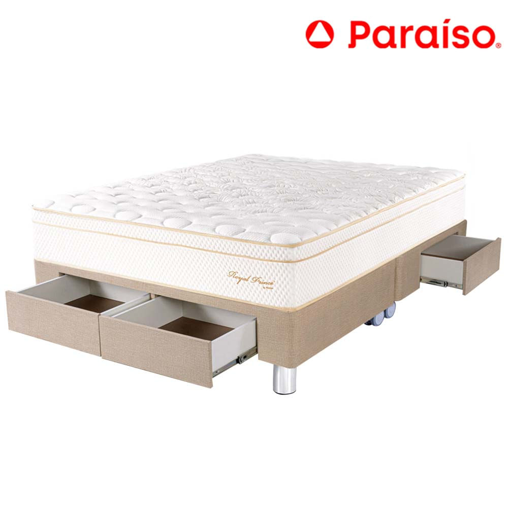 Cama Box Tarima 4 Cajones PARAISO Royal Prince Champagne Queen + 2 Almohadas Viscoelásticas