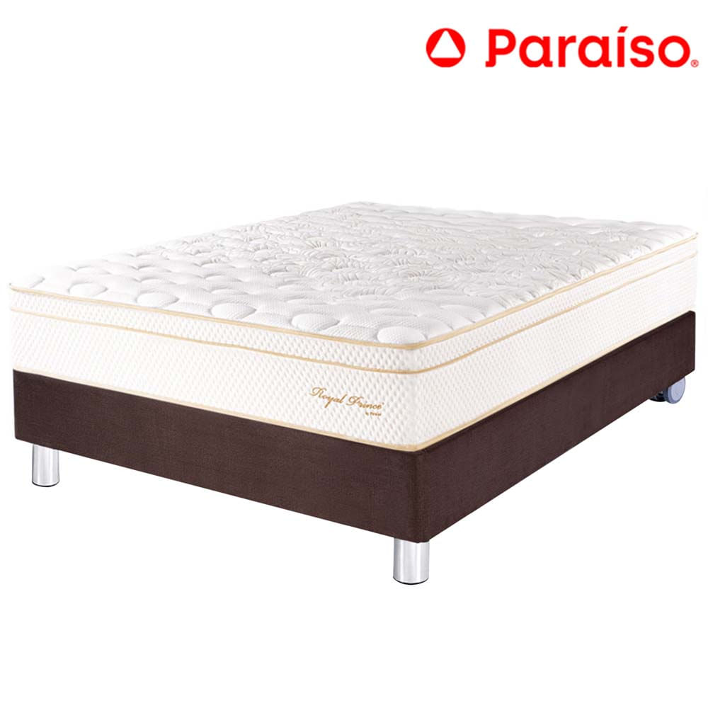 Cama Box Tarima PARAISO Royal Prince Chocolate 2 Plazas + 2 Almohadas Viscoelásticas