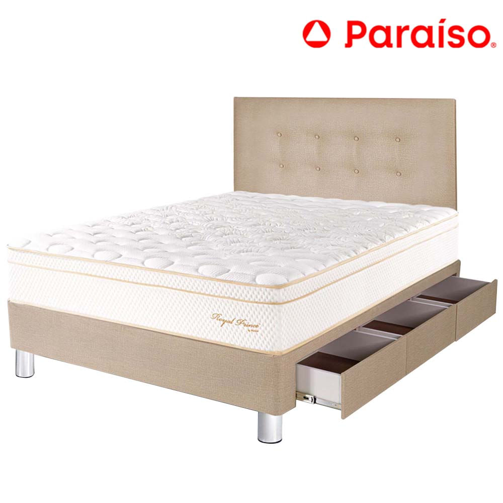 Dormitorio 3 Cajones PARAISO Royal Prince Champagne 1.5 Plazas + 1 Almohada Viscoelástica