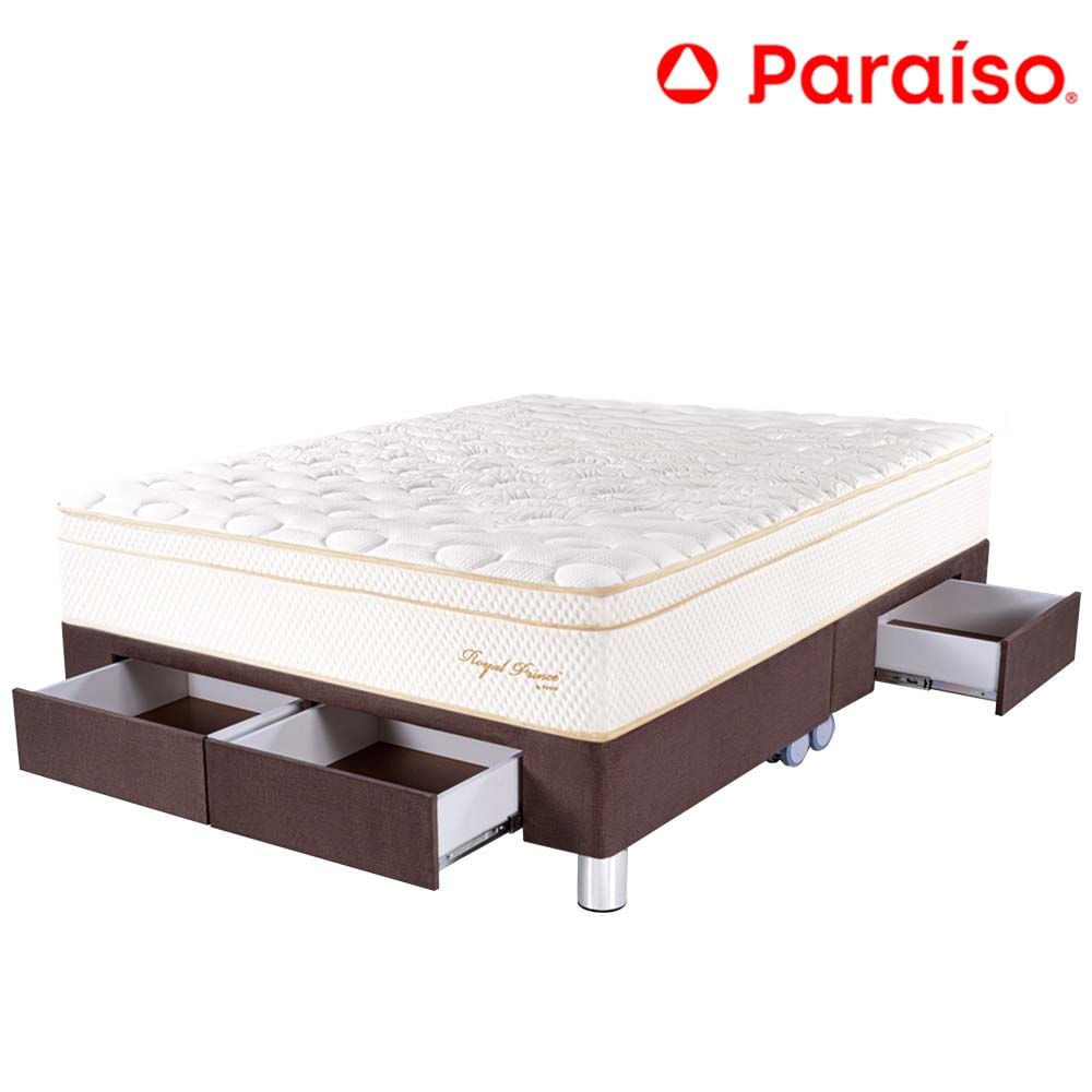 Cama Box Tarima 4 Cajones PARAISO Royal Prince Chocolate King + 2 Almohadas Viscoelásticas