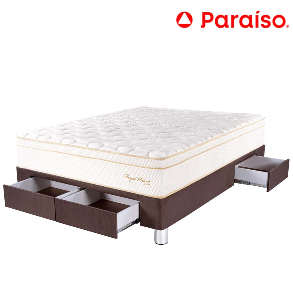 Cama Box Tarima 4 Cajones PARAISO Royal Prince Chocolate 2 Plazas + 2 Almohadas Viscoelásticas